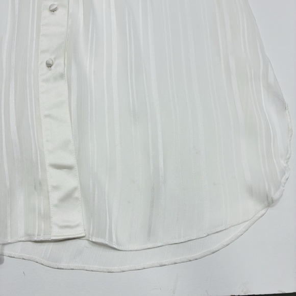 Zara Women Blouse XXL White Sheer Satin Trim Button Down Lightweight Oversized - Picture 12 of 16